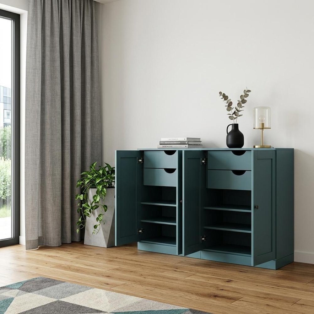 64" Aqua Solid Wood Four Drawer Sideboard With Four Doors HomeRoots