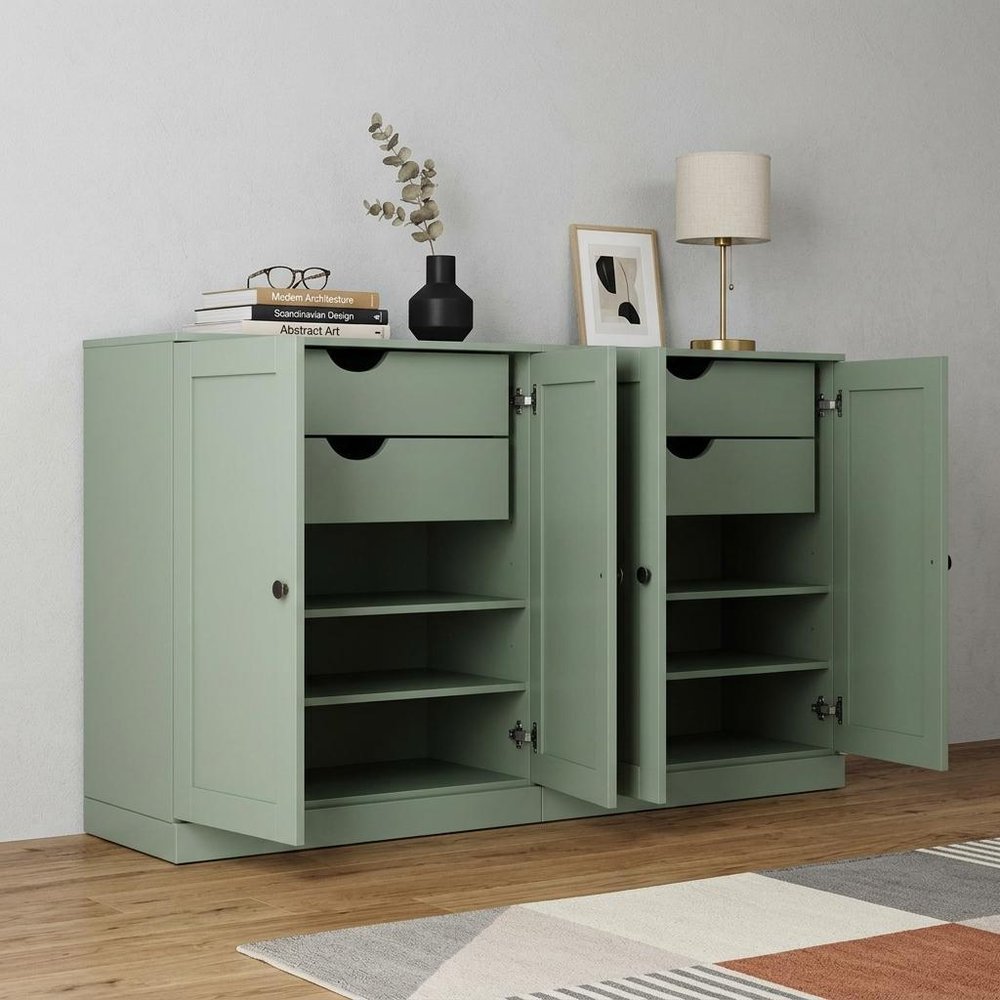 64" Sage Solid Wood Four Drawer Sideboard With Four Doors — view 4
