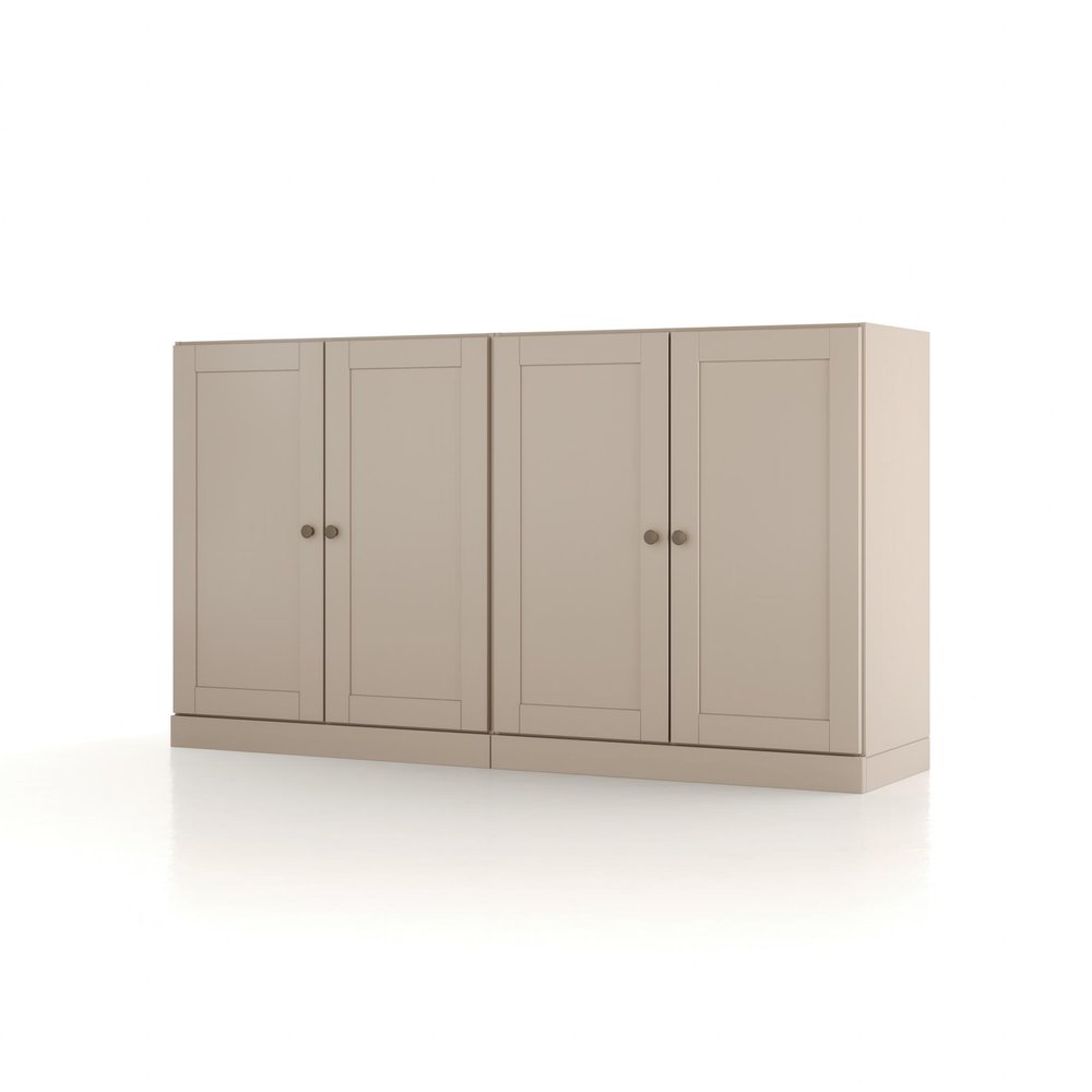 64" Beige Solid Wood Four Drawer Sideboard With Four Doors HomeRoots