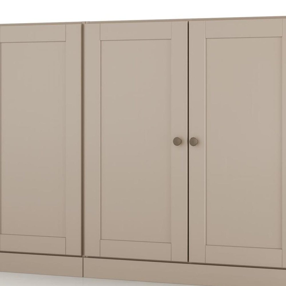64" Beige Solid Wood Four Drawer Sideboard With Four Doors — view 3