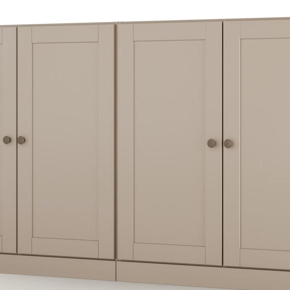 64" Beige Solid Wood Four Drawer Sideboard With Four Doors — view 4