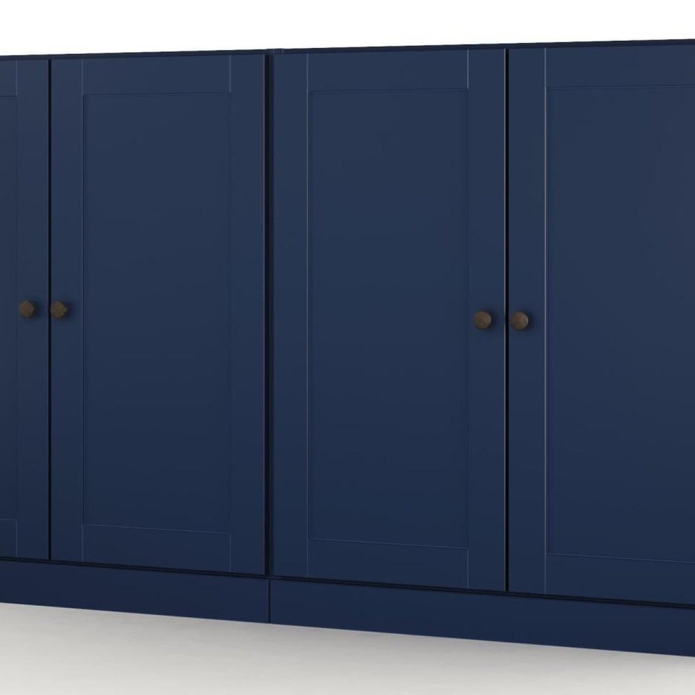 64" Navy Blue Solid Wood Four Drawer Sideboard With Four Doors — view 2