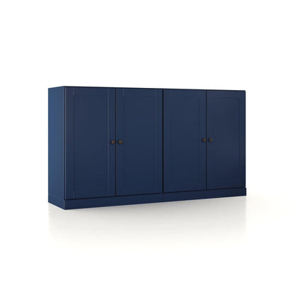 64" Navy Blue Solid Wood Four Drawer Sideboard With Four Doors