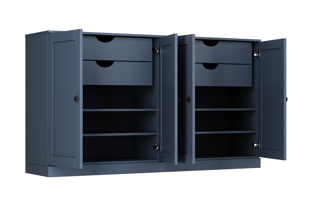 64" French Blue Solid Wood Four Drawer Sideboard With Four Doors — view 2