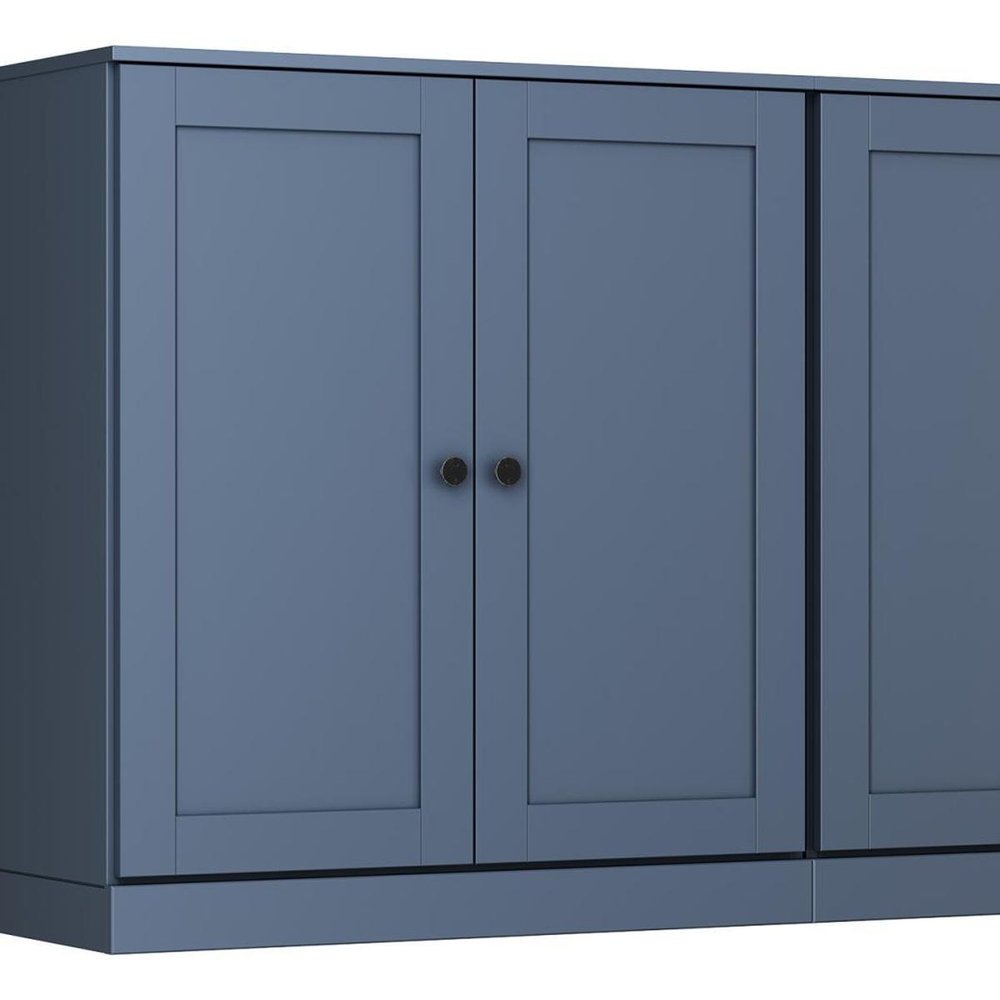 64" French Blue Solid Wood Four Drawer Sideboard With Four Doors — view 3