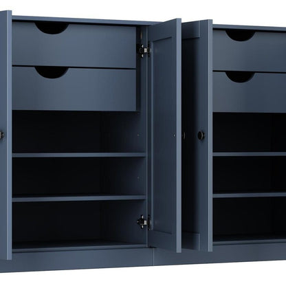 64" French Blue Solid Wood Four Drawer Sideboard With Four Doors