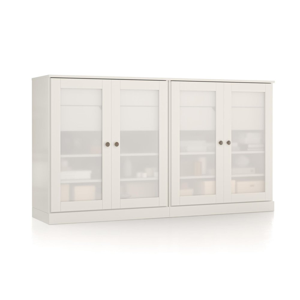 64" White Solid Wood Four Drawer Sideboard With Four Doors HomeRoots