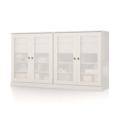 64" White Solid Wood Four Drawer Sideboard With Four Doors