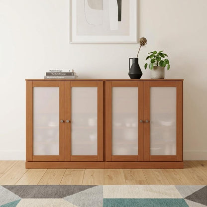 64" Coffee Solid Wood Four Drawer Sideboard With Four Doors HomeRoots
