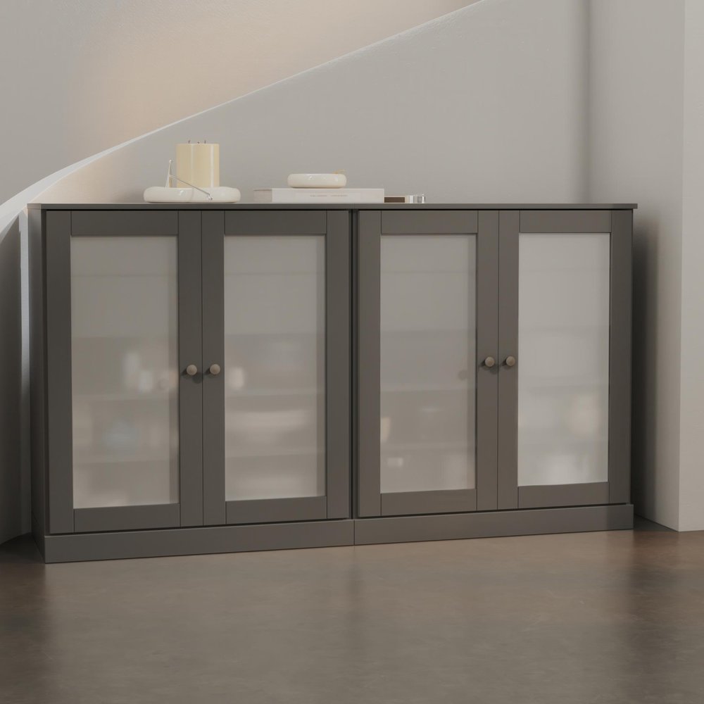 64" Gray Solid Wood Four Drawer Sideboard With Four Doors — view 1