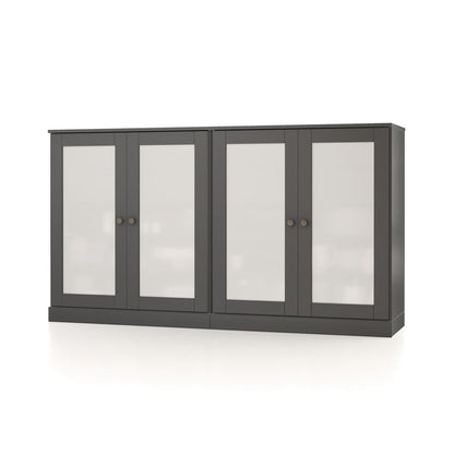 64" Gray Solid Wood Four Drawer Sideboard With Four Doors
