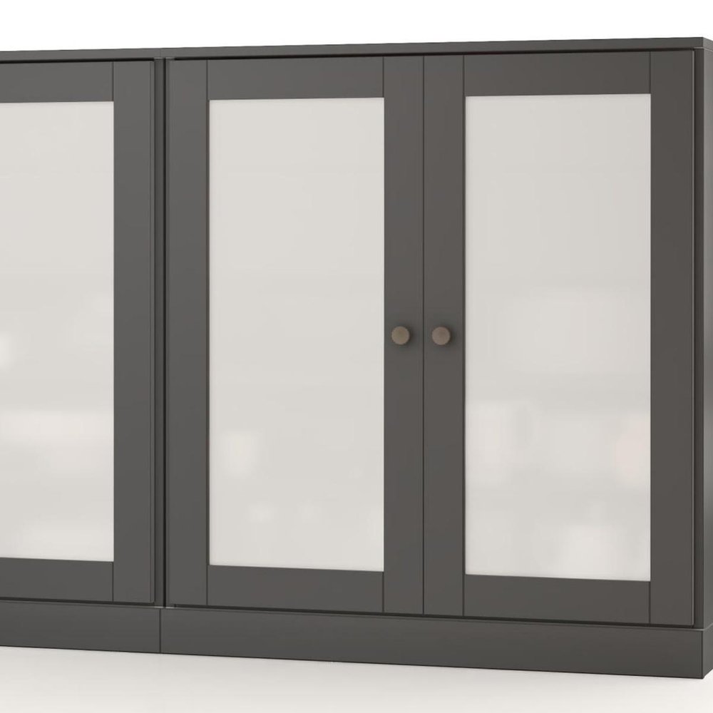 64" Gray Solid Wood Four Drawer Sideboard With Four Doors — view 4