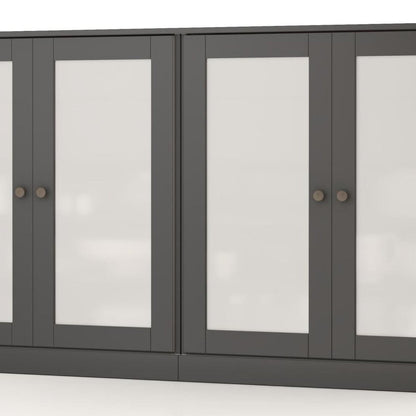 64" Gray Solid Wood Four Drawer Sideboard With Four Doors