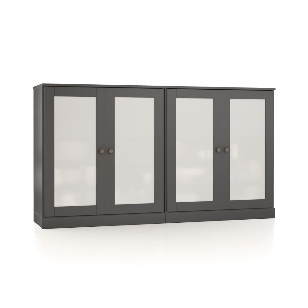 64" Gray Solid Wood Four Drawer Sideboard With Four Doors