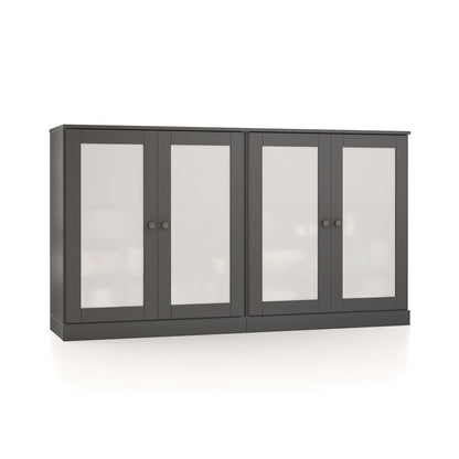 64" Gray Solid Wood Four Drawer Sideboard With Four Doors