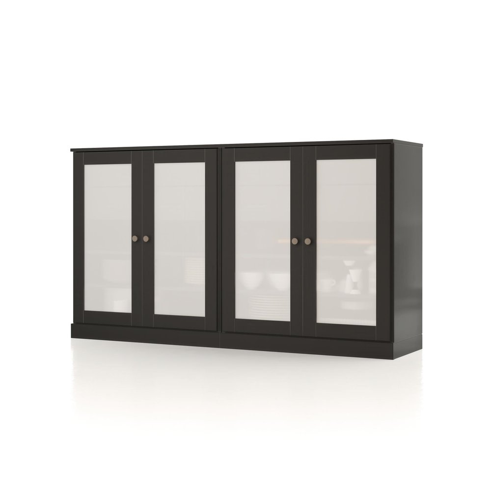 64" Black Solid Wood Four Drawer Sideboard With Four Doors HomeRoots