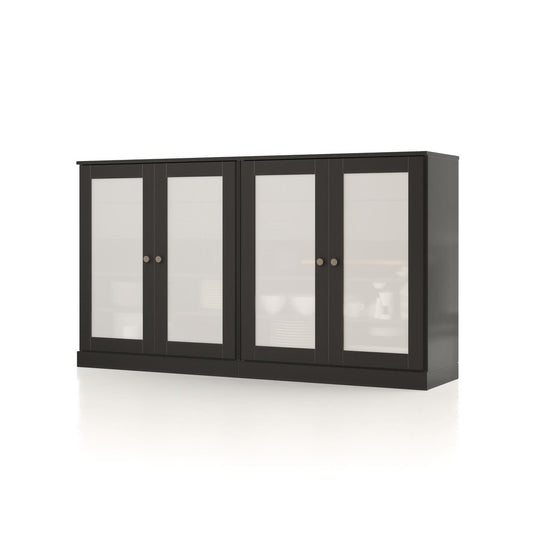 64" Black Solid Wood Four Drawer Sideboard With Four Doors