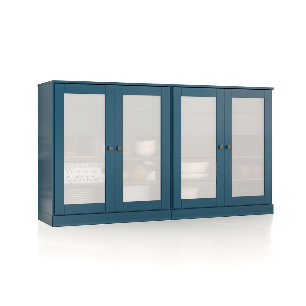 64" Teal Blue Solid Wood Four Drawer Sideboard With Four Doors HomeRoots