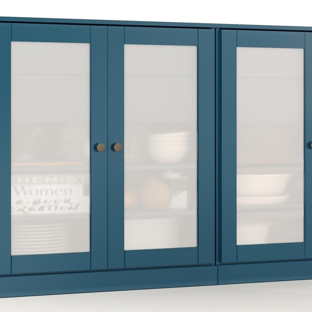 64" Teal Blue Solid Wood Four Drawer Sideboard With Four Doors HomeRoots