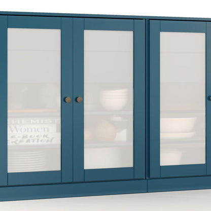 64" Teal Blue Solid Wood Four Drawer Sideboard With Four Doors HomeRoots