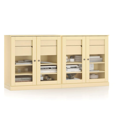 64" Yellow Solid Wood Four Drawer Sideboard With Four Doors HomeRoots