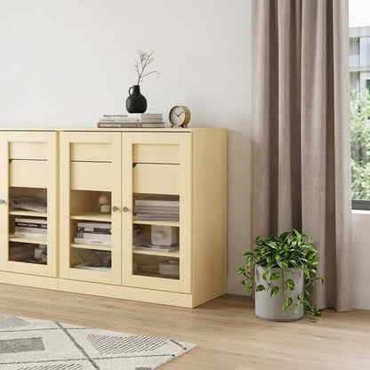 64" Yellow Solid Wood Four Drawer Sideboard With Four Doors HomeRoots