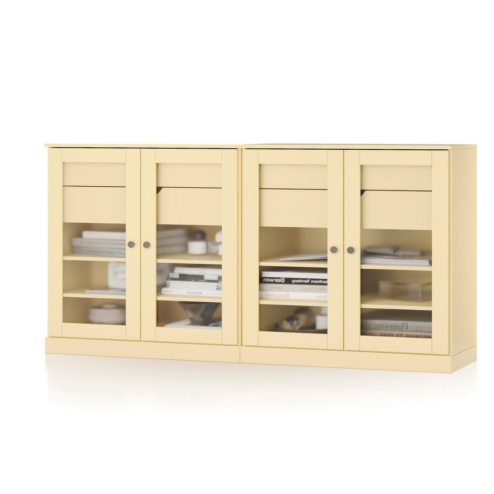 64" Yellow Solid Wood Four Drawer Sideboard With Four Doors — view 5