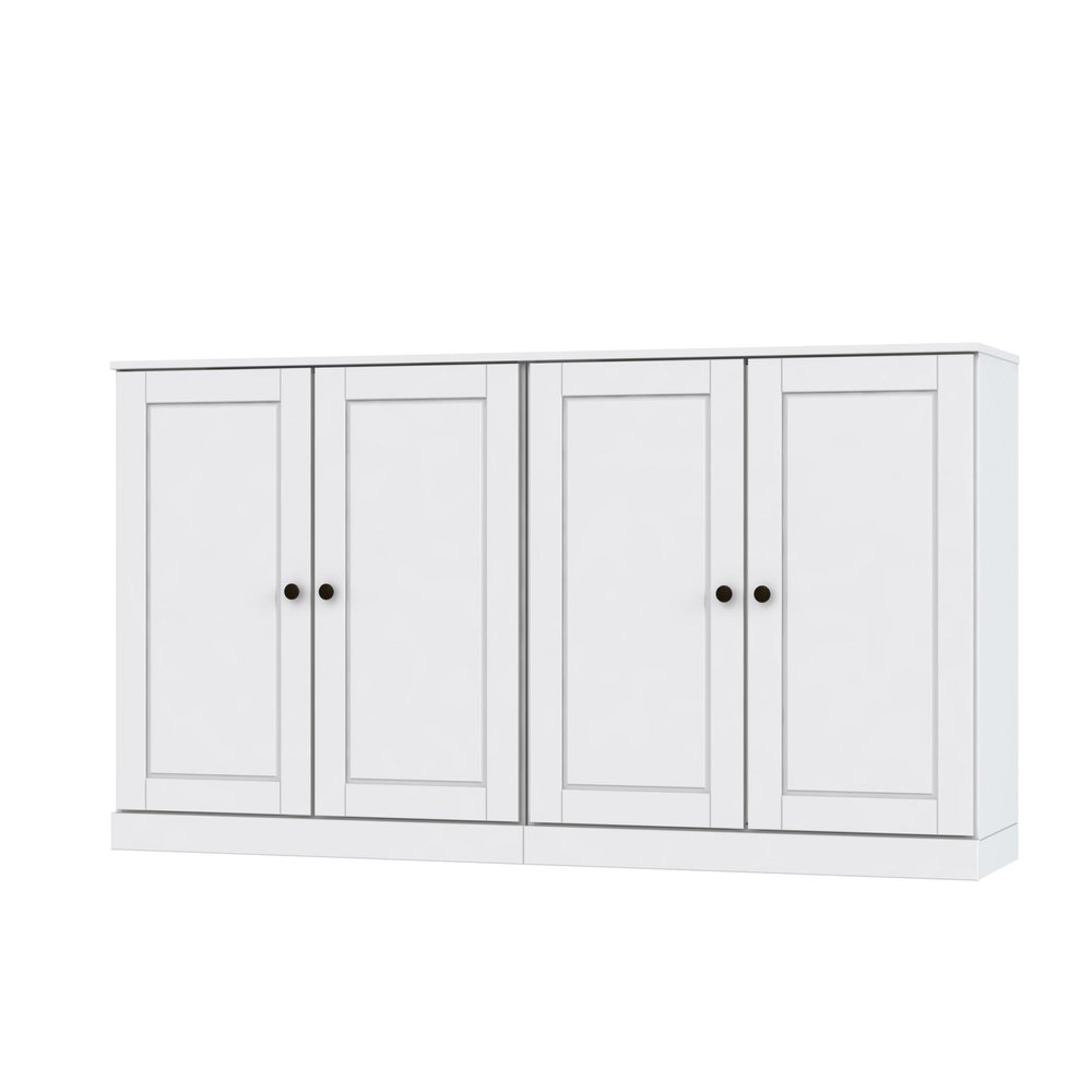 64" White Solid Wood Four Drawer Sideboard With Four Doors — view 1