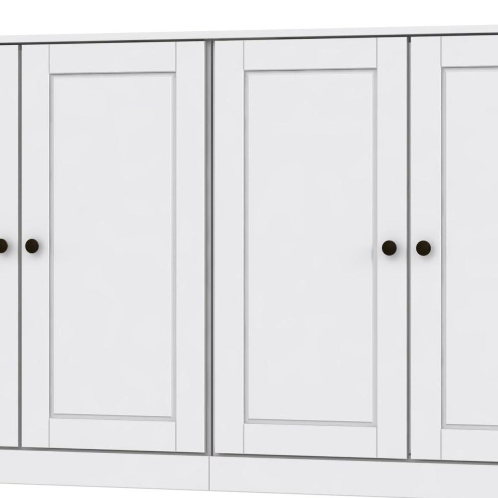 64" White Solid Wood Four Drawer Sideboard With Four Doors HomeRoots