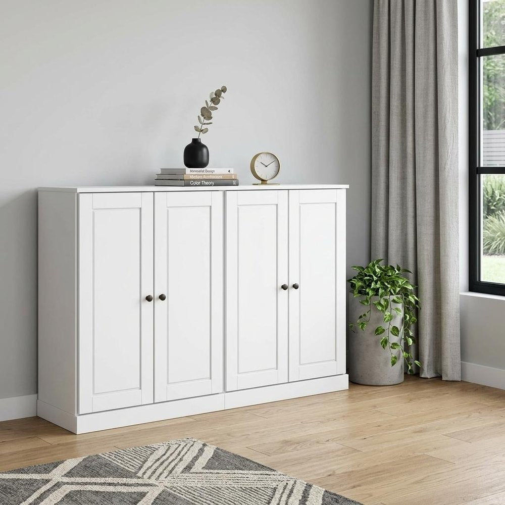 64" White Solid Wood Four Drawer Sideboard With Four Doors HomeRoots