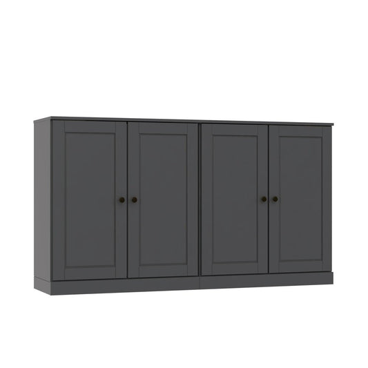 64" Gray Solid Wood Four Drawer Sideboard With Four Doors