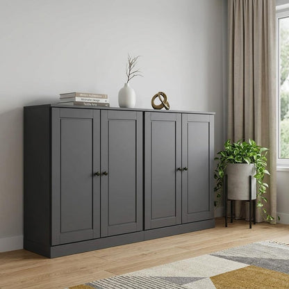 64" Gray Solid Wood Four Drawer Sideboard With Four Doors