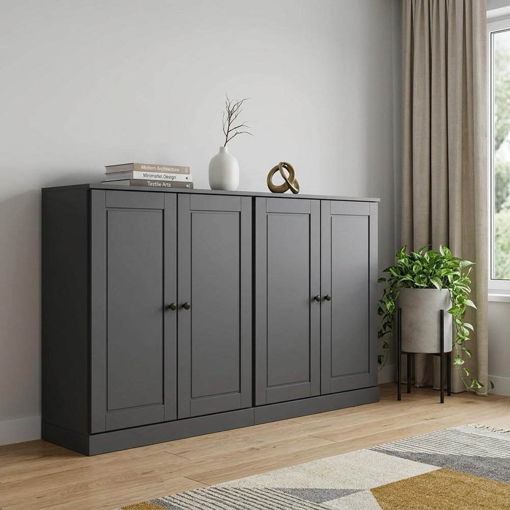 64" Gray Solid Wood Four Drawer Sideboard With Four Doors HomeRoots