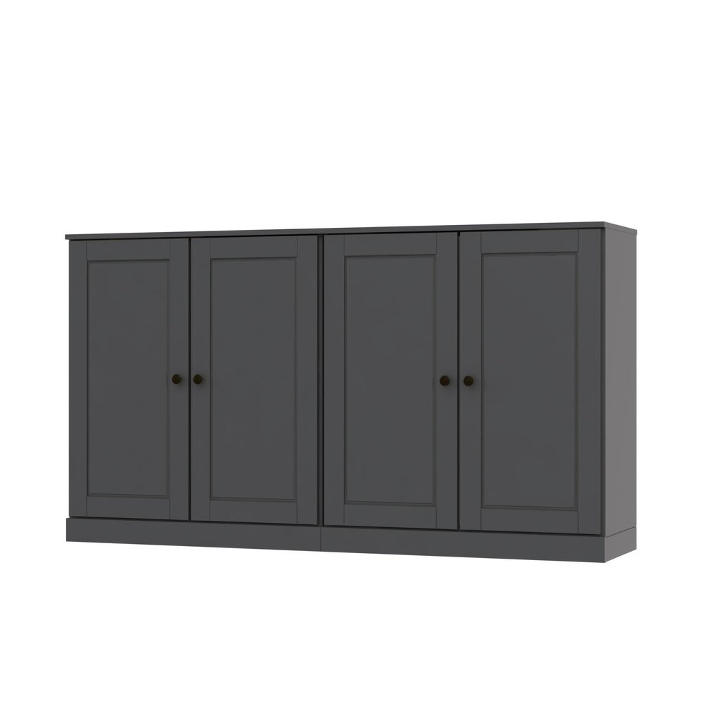 64" Gray Solid Wood Four Drawer Sideboard With Four Doors