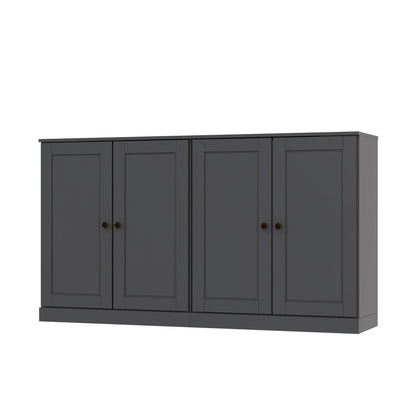 64" Gray Solid Wood Four Drawer Sideboard With Four Doors
