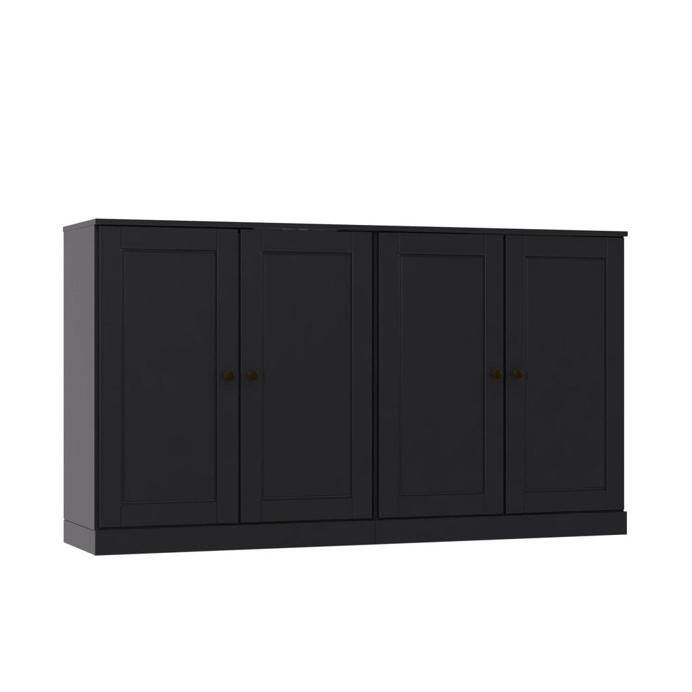 64" Black Solid Wood Four Drawer Sideboard With Four Doors HomeRoots