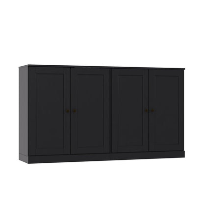 64" Black Solid Wood Four Drawer Sideboard With Four Doors HomeRoots