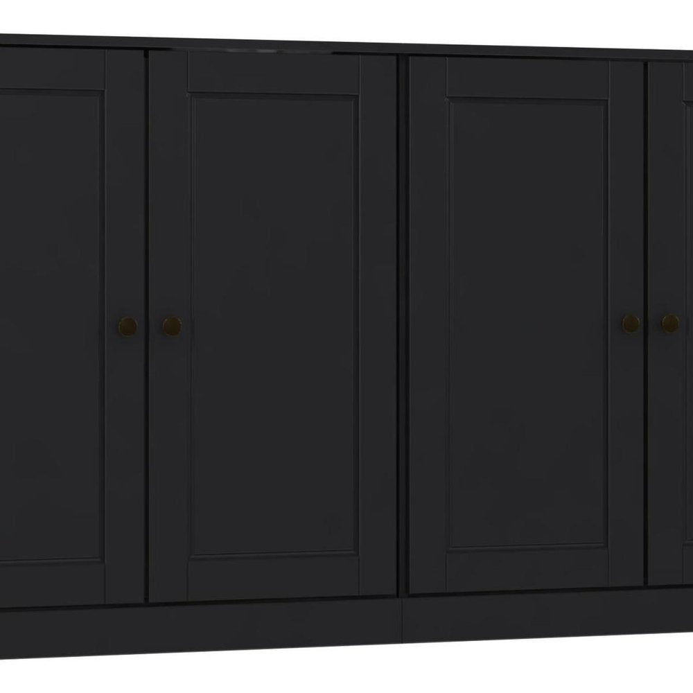 64" Black Solid Wood Four Drawer Sideboard With Four Doors — view 2