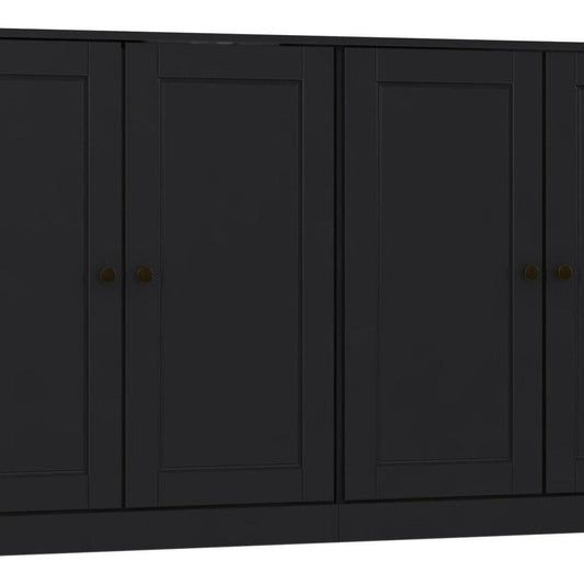 64" Black Solid Wood Four Drawer Sideboard With Four Doors