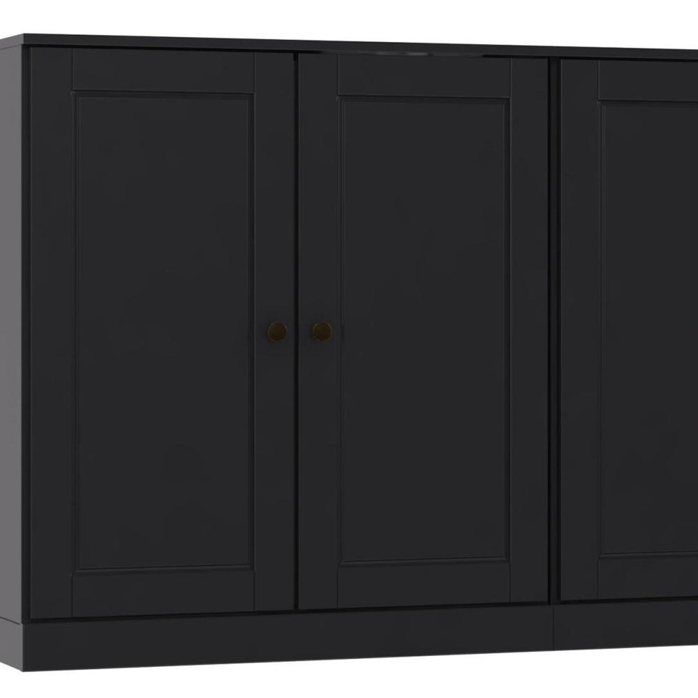 64" Black Solid Wood Four Drawer Sideboard With Four Doors — view 3