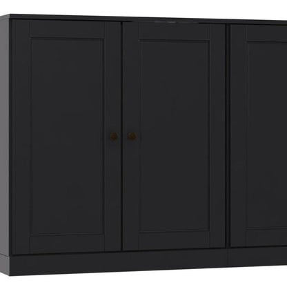 64" Black Solid Wood Four Drawer Sideboard With Four Doors HomeRoots