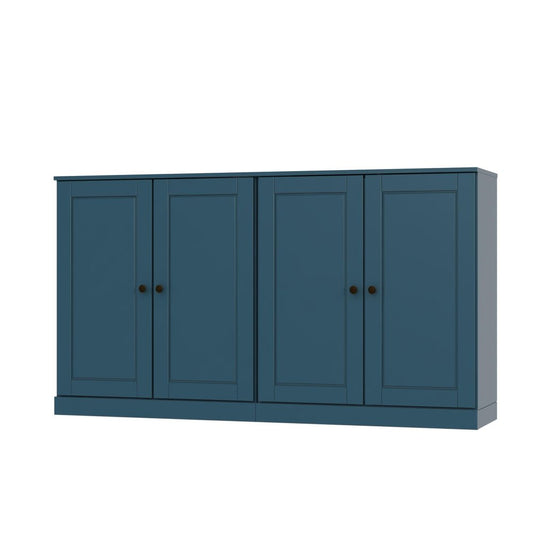 64" Teal Blue Solid Wood Four Drawer Sideboard With Four Doors
