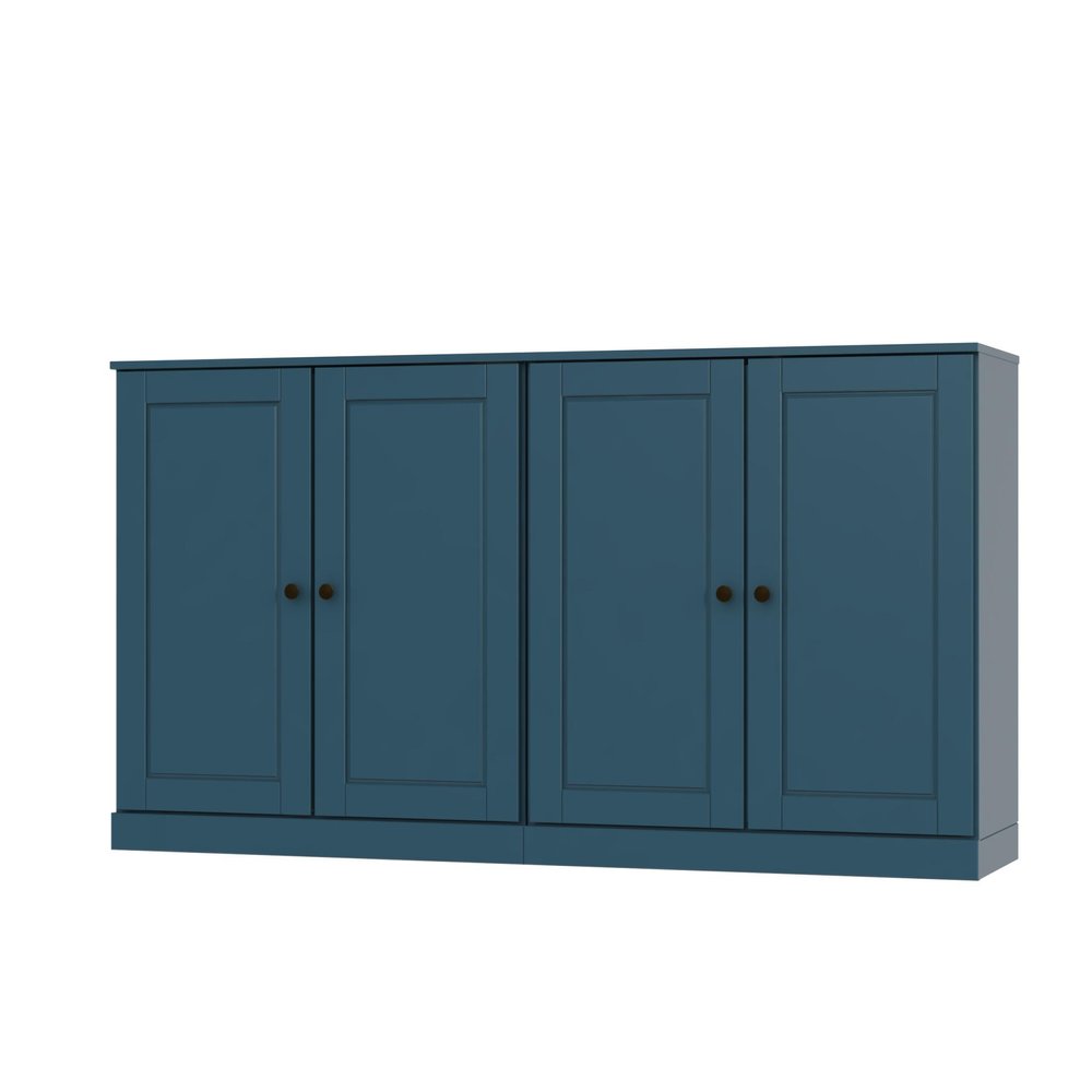 64" Teal Blue Solid Wood Four Drawer Sideboard With Four Doors HomeRoots