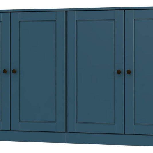 64" Teal Blue Solid Wood Four Drawer Sideboard With Four Doors