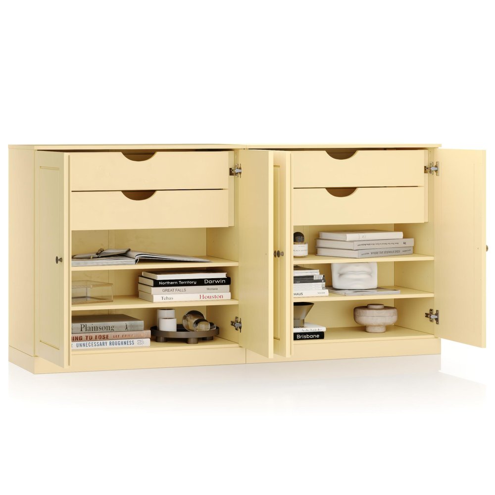 64" Yellow Solid Wood Four Drawer Sideboard With Four Doors — view 2