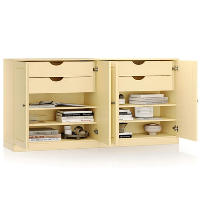 64" Yellow Solid Wood Four Drawer Sideboard With Four Doors