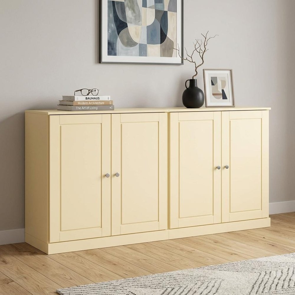 64" Yellow Solid Wood Four Drawer Sideboard With Four Doors — view 2