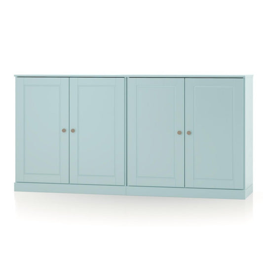 64" Aqua Solid Wood Four Drawer Sideboard With Four Doors