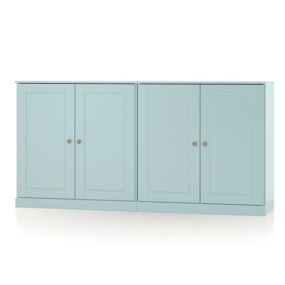 64" Aqua Solid Wood Four Drawer Sideboard With Four Doors — view 1