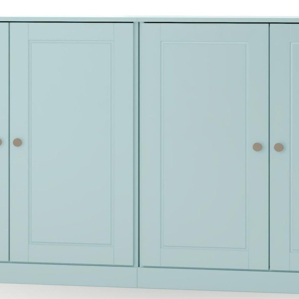 64" Aqua Solid Wood Four Drawer Sideboard With Four Doors — view 4